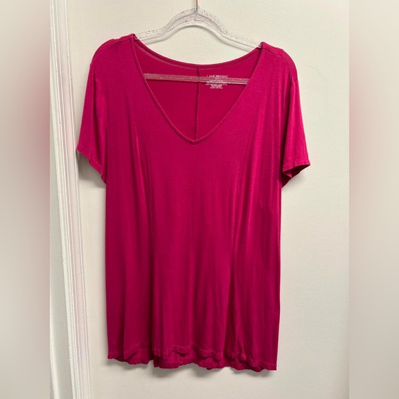 Lane Bryant Fuchsia Short Sleeve V-Neck Corset Back Top - Picture 1 of 4